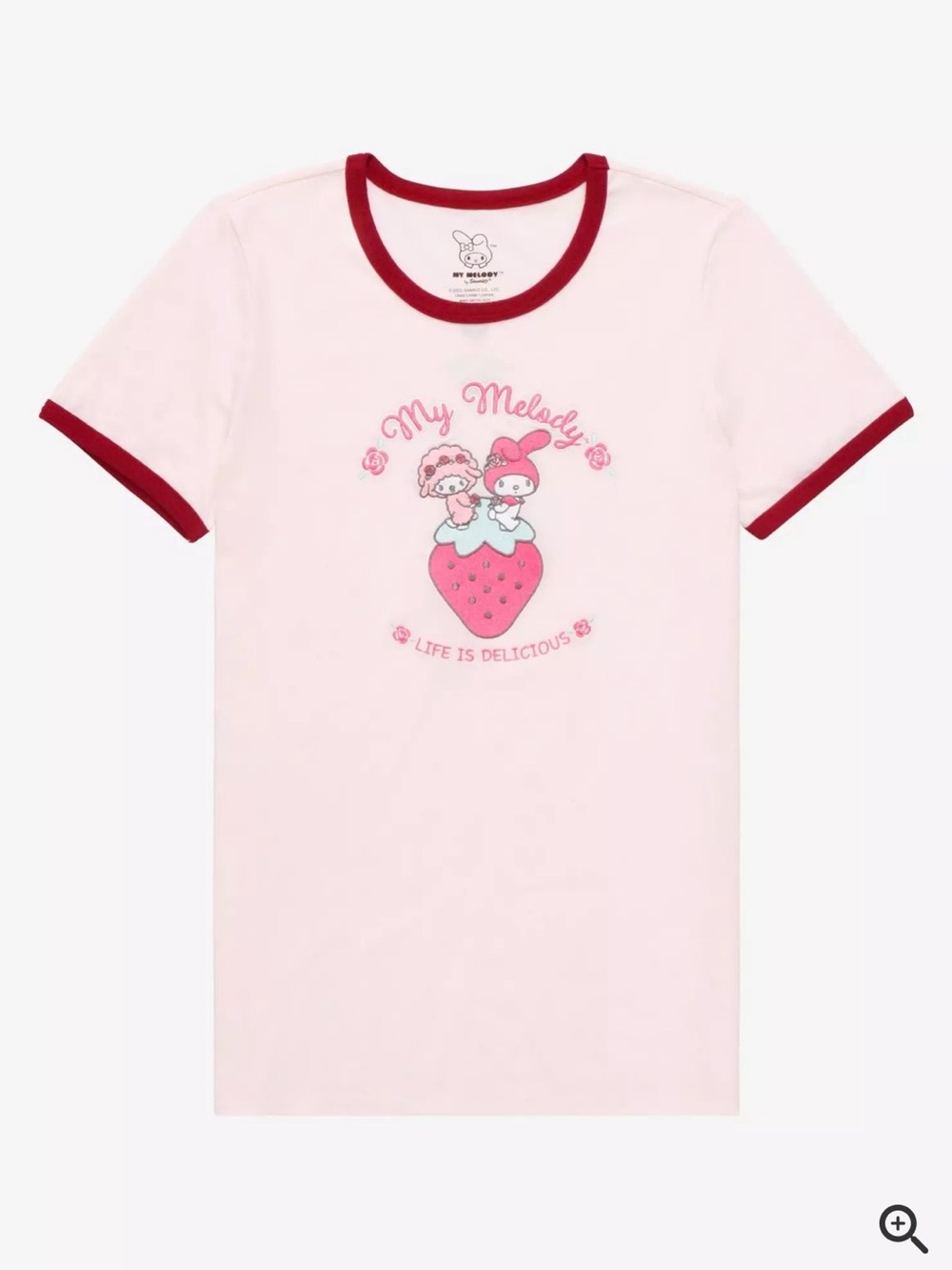 Sanrio My Melody Pastel Pink Ringer Tee with Red Trim